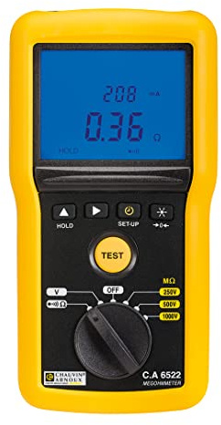 Chauvin Arnoux CA6522 Testgeräte Megohmmeter, digital, 250V-500V-1000V Gleichstrom, Cat IV, schwarz und gelb