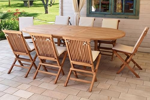 Gruppo Maruccia - Set Tavolo da Giardino 8 Posti in Legno Teak Allungabile con Sedie, Tavolo Pranzo Esterno per Terrazzo e Giardino
