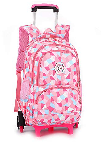 BOZONLI Trolley Schulranzen Rucksack Schulrucksack Trolley Schultrolley 6 Räder Schulranzen Mädchen Groß Trolley Schultasche Wasserdichter Rucksack mit Rollen für Mädchens Teenager