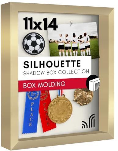 Americanflat 11x14 Shadow Box Frame in Gold with Soft Linen Back - Composite Wood with Polished Glass - Horizontal and Vertical Formats for Wall and Tabletop