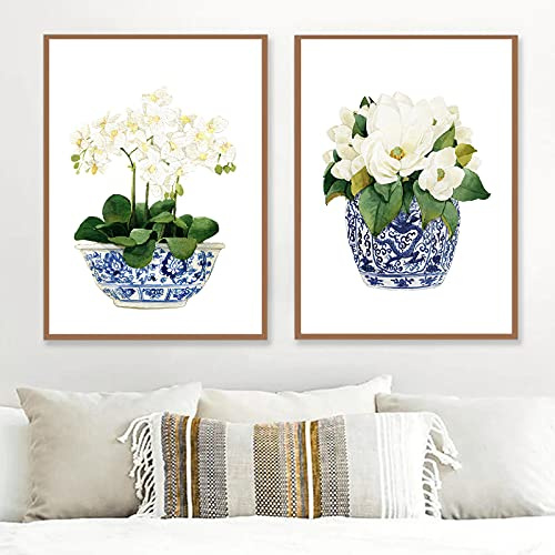 Chinoiserie Art Print Ginger Jar Blue White Porcelain China Ming Vase Canvas Wall Art Chinoiserie Art Print Poster Wall Art Decor Poster Painting On Canvas Print Pictures Floral Decor Art No Frame