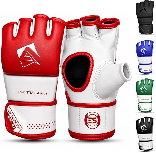 AQF MMA Handskar för Grappling & Kampsportsträning – Sparringhandskar med Öppen Handflata i Syntetläder för Kickboxning, Muay Thai och Träning på Boxningssäck (Röd, XL)