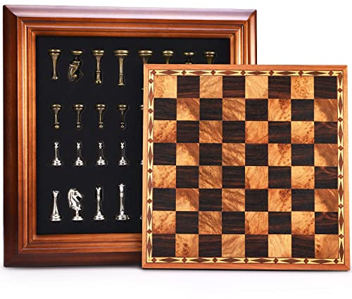 AMEROUS 14 inches Wooden Chess Set with Metal Chess Pieces / 2.5'' King/Storage for Chessmen/Gift Package/Instructions/Classic Board Game