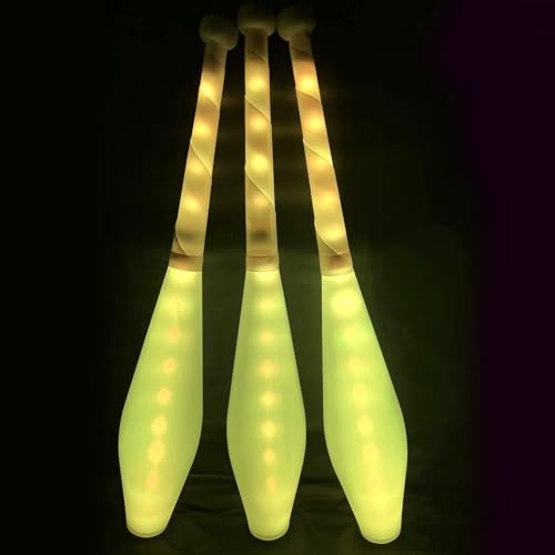 PEHHAH Multi-Color LED Light Up Juggling Club Glowing Clubs for Juggling at Night with Charger and Remote Set of 3, White