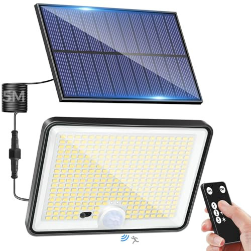 LOTMOS Solar Lights Outdoor, 342LED Remote Solar Security Lights Outdoor Motion Sensor, 3 Modes Garden Light Solar Powered Waterproof Pir Flood Lighting for Yard Shed Garage Outside,Cool White
