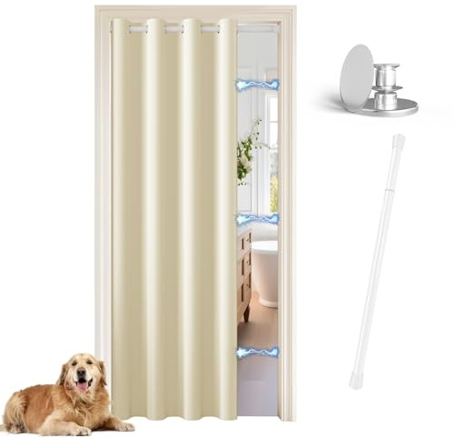 JCyh Tenda per Porta Termica Isolante Freddo e Caldo con Pomelli Magnetici, Tenda Oscurante Beige Chiaro 132x210cm per Porta dell'Armadio e Porta dello Spogliatoio