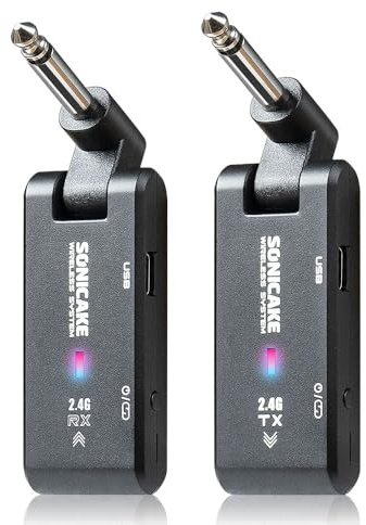 SONICAKE 2.4GHz Sistema de Guitarra Inalámbrico 6 Canales Recargable Audio Guitarra Bajo Transmisor Receptor Inalámbrico para Instrumentos Eléctricos