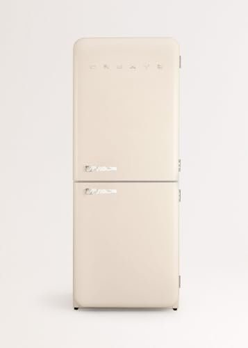 CREATE / RETRO FRIDGE COMBI 185 MARBLE/Réfrigérateur combiné blanc cassé avec poignée effet marbre et congélateur 401L / 190W, système No Frost, 3 étagères, 2 tiroirs, 70x65x185 cm