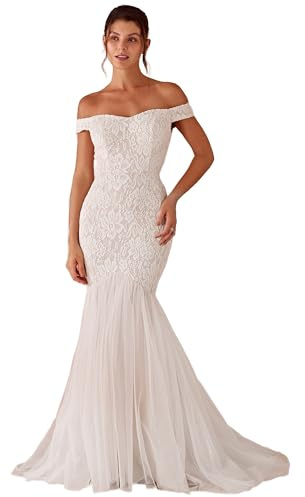 Ever-Pretty Vestidos de Novia Boda Civil Baratos Blanco Sirena Largo Aplieque Blanco 36