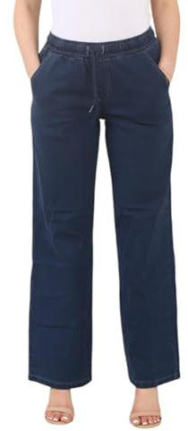 MYT Womens Wide Jeans Elasticated High Waist Stretchy Baggy Straight Ladies Denim Trousers Pants All Waist Size Dark Stonewash 16