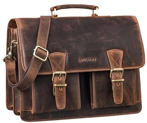 STILORD Jeffrey Maletín de Cuero Auténtico – Bolso Portadocumentos Vintage Grande Hombre & Mujer – Bolsa Portátil 15,6” – Bolsa Bandolera Piel Fijación para Trolley Color:soria - marrón