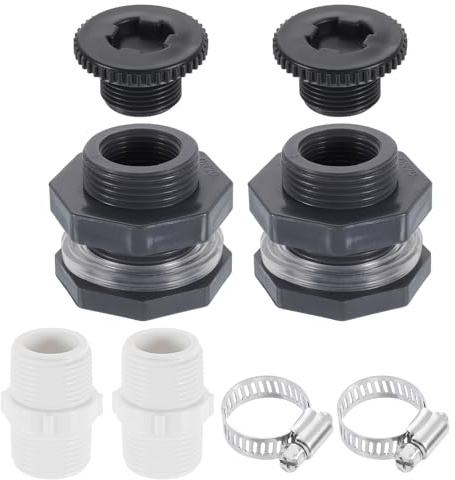 QUARKZMAN 2 Juegos De Conexiones De Tanque con Tapón, Adaptador De Manguera para Jardín Y Conexión De Tanque De Agua De 3/4 GHT para Acuarios, Gris
