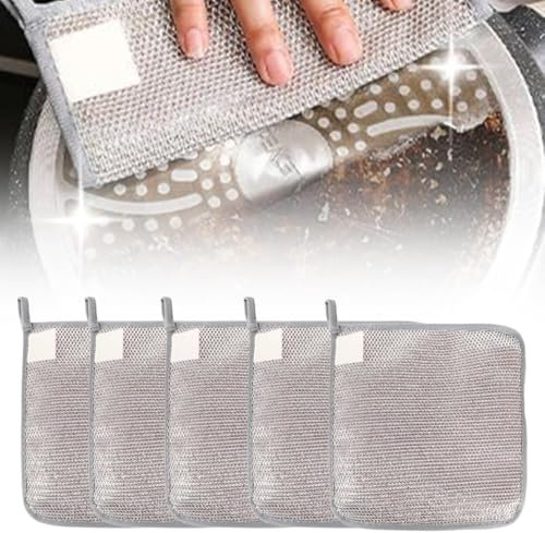 Torchon Multifonctionnel Anti-Rayures,Chiffons à Vaisselle En Fil Métallique Polyvalents Pour Humides Et Secs, Chiffons à Vaisselle En Fil Métallique Double Couche, Torchons En Microfibre (5PCS)
