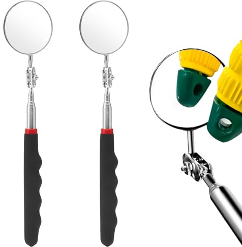 2 specchietti telescopici estraibili, specchietti telescopici, specchietti telescopici circolari, rotazione a 360 gradi con manico allungato, specchio di ispezione auto con manico telescopico per