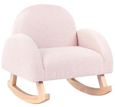 Sedia a dondolo per bambini in legno rosa pastello