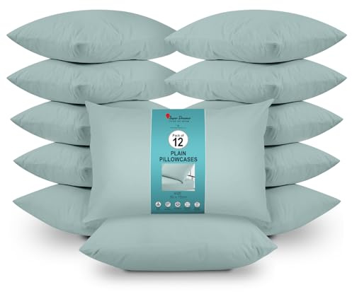 GC GAVENO CAVAILIA 12 Pairs Microfiber Pillowcases - Plain Dyed Housewife Style - Soft, Breathable & Durable - Fade, Wrinkle & Shrink Resistant - Machine Washable - Standard Size (75x50 cm) Duck Egg