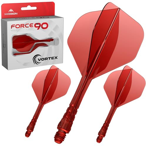 Mission Darts Force 90 Vortex - Ailette de fléchettes moulée avec précision intégrée et système de tige - Plusieurs styles - Plusieurs couleurs (Standard n°2 - Tweenie, rouge transparent)