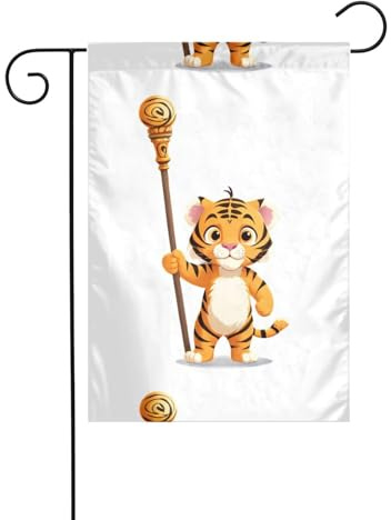 Garden decoration garden flag 12x18in WHJDPP Little tiger holding a staff Printed thick and wear-resistant for garden flower pots and lawns
