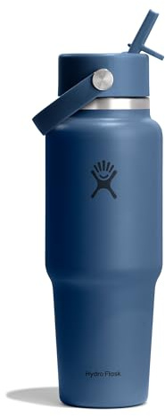 Hydro Flask – Wide Flex Straw Travel Bottle 946 ml (32 oz) – Stainless Steel, Leakproof, Fits Most Cupholders – Insulated Cold 24 Hrs – Wide Mouth, Ice Cube Friendly – Harbor Blue