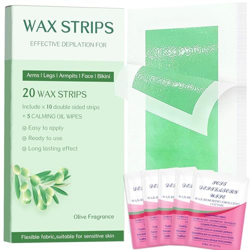 Wax Strips Body for Hair Removal – No Heat Body Waxing Strips for Legs, Arms, Underarms & Bikini Line | Large Wax Strips Body, Cut to Size | At-Home Waxing Solution | 18 Count & 5Calming Oil Wipes