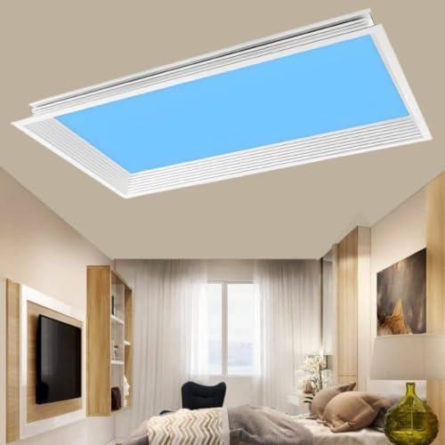 MhWrughts False Window Light Panel, Artificial Skylight LED Ceiling Lamp with Sunlight Simulation and Adjustable Brightness, Natural Daylight Effect for Basement, Corridor Sky-30 * 60Embedded