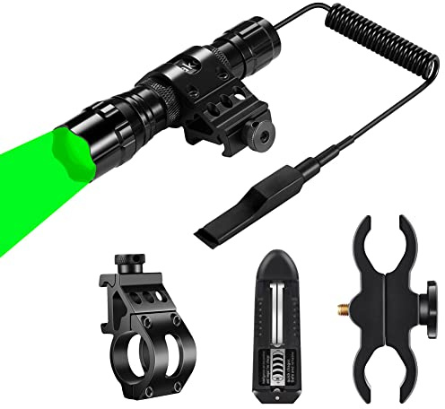 Ulako Green Light 350 Yards Adjustable Zoomable LED Coyote Hog Pig Varmint Hunting Light Flashlight with Remote Pressure Switch