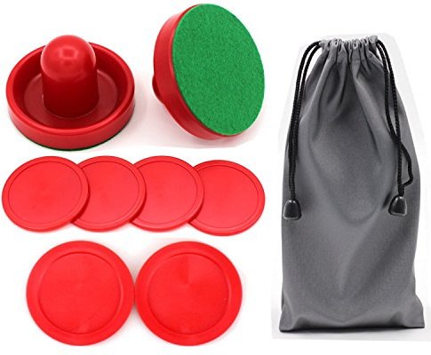 Qtimal Home Standard Air Hockey paddlar och 2 storlekar puckar liten storlek för barn stor storlek för vuxna stora målhandtag pushers ersättningstillbehör för spelbord (2 striker 6 puck pack)