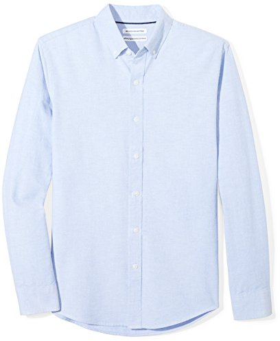 Amazon Essentials Camicia Oxford a Maniche Lunghe Slim Uomo, Blu, L