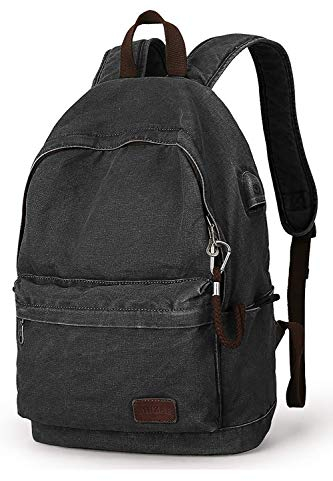 Muzee Canvas Rucksack, Leichter Anti-Diebstahl-Reise-Rucksack mit USB-Ladeanschluss für Herren Damen für die Schule für 15,6 Zoll Laptop Rucksack