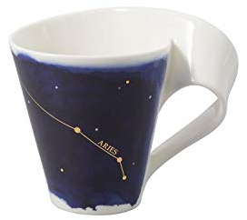 Villeroy & Boch 10-1616-5813 New Wave Stars Mug with Handle, Beautifully Shaped Cup with Aries Design, Premium Porcelain, Dishwasher Safe, White/Blue, 300 ml Gold