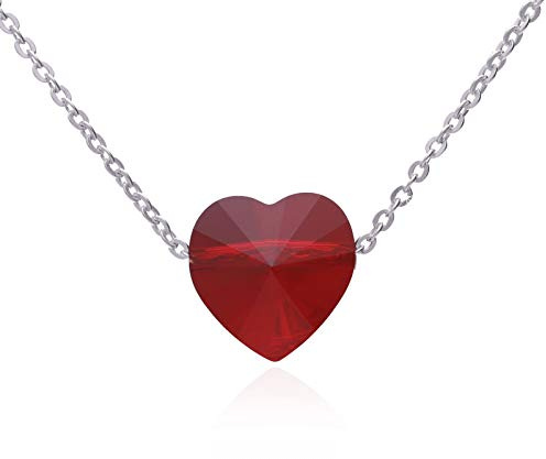 Collana da donna in argento 925 con ciondolo a forma di cuore in cristallo Swarovski Elements rosso, per la festa della mamma o regalo di compleanno per donne e ragazze