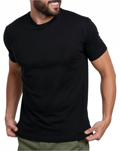 INTO THE AM Men's Plain Tees - Fitted Crewneck T-Shirts Casual Gym Workout Black White Short Sleeve Tshirts Shirts for Men (Black, XX-Large)