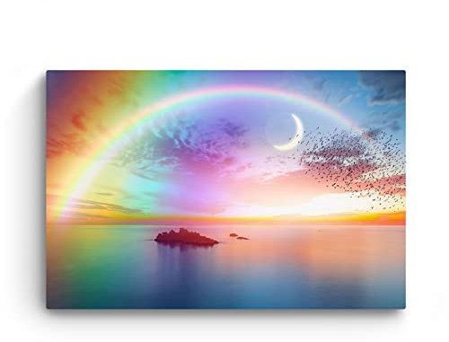 Startonight Cuadro sobre Vidrio Acrílico - Arcoiris y Luna - Moderno Cuadro de Cristal Acrílico 60 x 90 cm