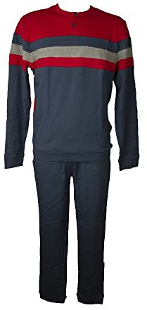 RAGNO Pigiama Uomo Interlock Caldo Cotone Invernale Manica Lunga Collo Serafino Pantalone e Maglia con Polsini Articolo U534N1, 117F Fantasia Marino, 52