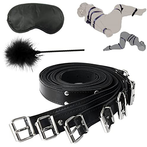 BDSM Fesseln Sex Set Bondage Set 9 Stück,7 Einstellbar Leder Seile Handschellen Restraint System & Augenmaske & Federkitzler,Fetisch Sex Toys SM Sexspielzeug für Paare Extrem Sex Spielzeug Beide