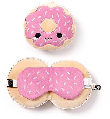 Relaxeazzz Adorasnacks Donut Round Plush Travel Pillow & Eye Mask - Sleep Eye Mask Masks - Kids Travel Accessories For Sleeping Airplane - Flight Plane Neck Pillow Pillows