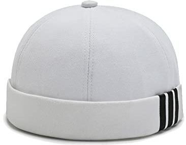 Nanwansu Dome Brimless Docker Cap Sailor Beanie Cap Visorless Hat for Men & Women White