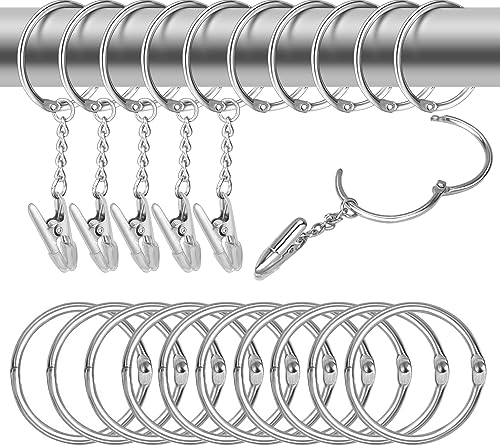 HONZUEN Gardinenringe, 20 Stück Vorhangringe, Gardinenringe mit Clip, Gardinenhaken Ringe, Vorhanghaken Ösen, Duschvorhangringe Haken, Vorhang Hängend Ringe