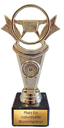 eberin - Tuning Pokal 17,5 cm für Hobby Schrauber - Personalisierbare Trophäe mit Wunschgravur - Goldenes Lenkrad - Perfekt für Autowerkstätten