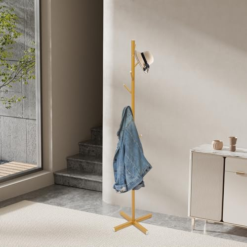 Shiyinge 7 krokar klädhängare klädstång klädstång metallklädhängare jacka stående hatt träd stående heminredning upprätt garderob järn modern elegant guld 170 cm