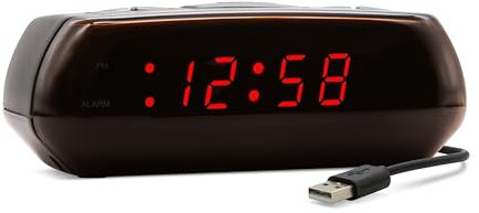 Acctim Miramar Digital Alarm Clock USB Mains Powered with Battery Backup Red LED Bedside Alarm Clock
