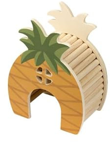 Dehner Lieblinge Nagerhaus Pineapple, Nagerzubehör für Hamster/Nager/Mäuse, ca. 14 x 18 x 9 cm, aus FSC®-zertifiziertem Kiefernholz/Sperrholz, orange/grün/Natur