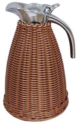 Stainless Steel Coffee Thermal Carafe，Rattan Thermal Jug, 1.5 Litre/50 Oz Double Walled Vacuum Insualted，12-Hour Heat & 24-Hour Cold Retention(Color:Coffee)