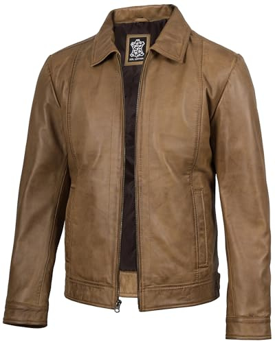 fjackets Men's Real Lambskin Leather Jacket — Shirt-Collar Moto Biker Style Year-Round Wear