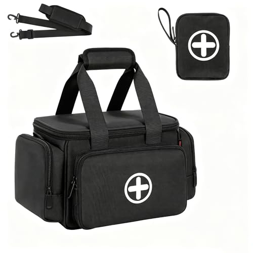 AKOZLIN Medical Supplies Bag Portable Large Emergency Bag (Empty), Nurse/Professional First Aid Bag,Suitable for General Practitioners, Home Care, Travel or Emergency Event，Black