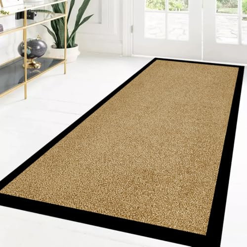 B&B Plain Twist Rubber Runner Mat Outdoor and Indoor Use - Heavy Duty Waterproof PVC Non Slip Backing Dirt Trapper Kitchen Carpet Runner Front Door and Back Door Entrance Mat (60 x 180 cm, Beige)