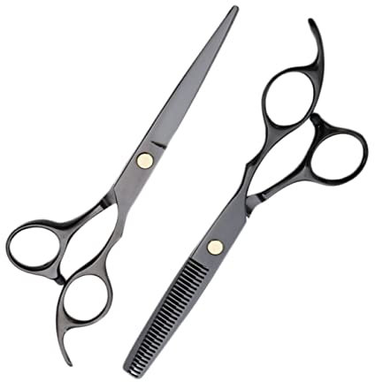 VALICLUD 2pezzi Forbici Da Parrucchiere Professionali Di Forbici Per Taglio e Sfoltitura Strumenti Per Acconciatura Per Uso Domestico e Professionale Nere Diritte e Dentate Per Famiglie e