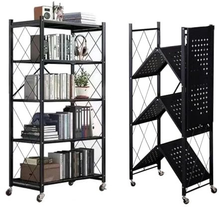 SEVEN COMFORT Klappbares Regal, 5-Etagen Lagerregal, Metallregal mit Rädern – 100 kg, für Küche, Badezimmer, Wohnzimmer