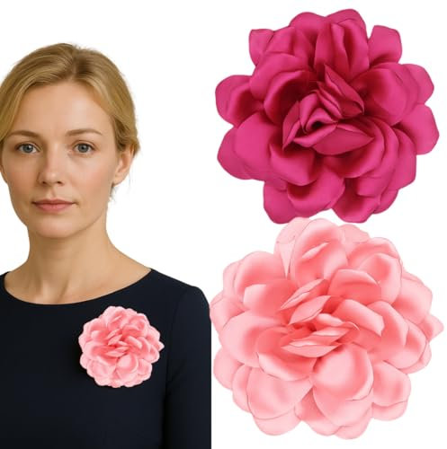LQIOACU 2 Stück Blumenbrosche, Ansteckblume, große Musselin-Brosche, Haarspange, klassisch, elegant, handgefertigt, Blumenbrosche, geeignet für Hochzeit, Party, Tanz