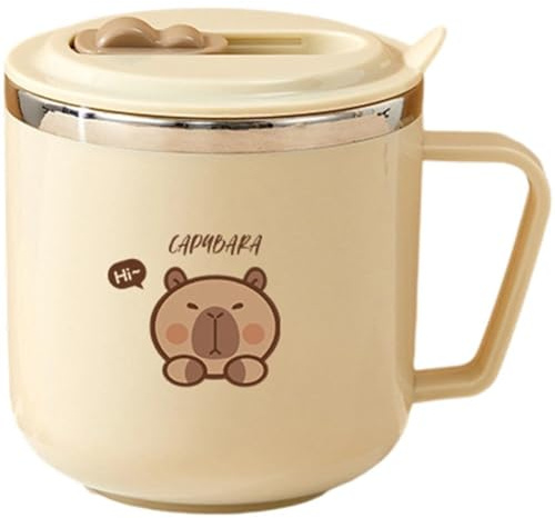 Abbdbd Taza De Capibara De Doble Pared, Taza De Agua De Acero Inoxidable con Aislamiento, para Niños, Taza con Pajita para Beber Té Y Leche.